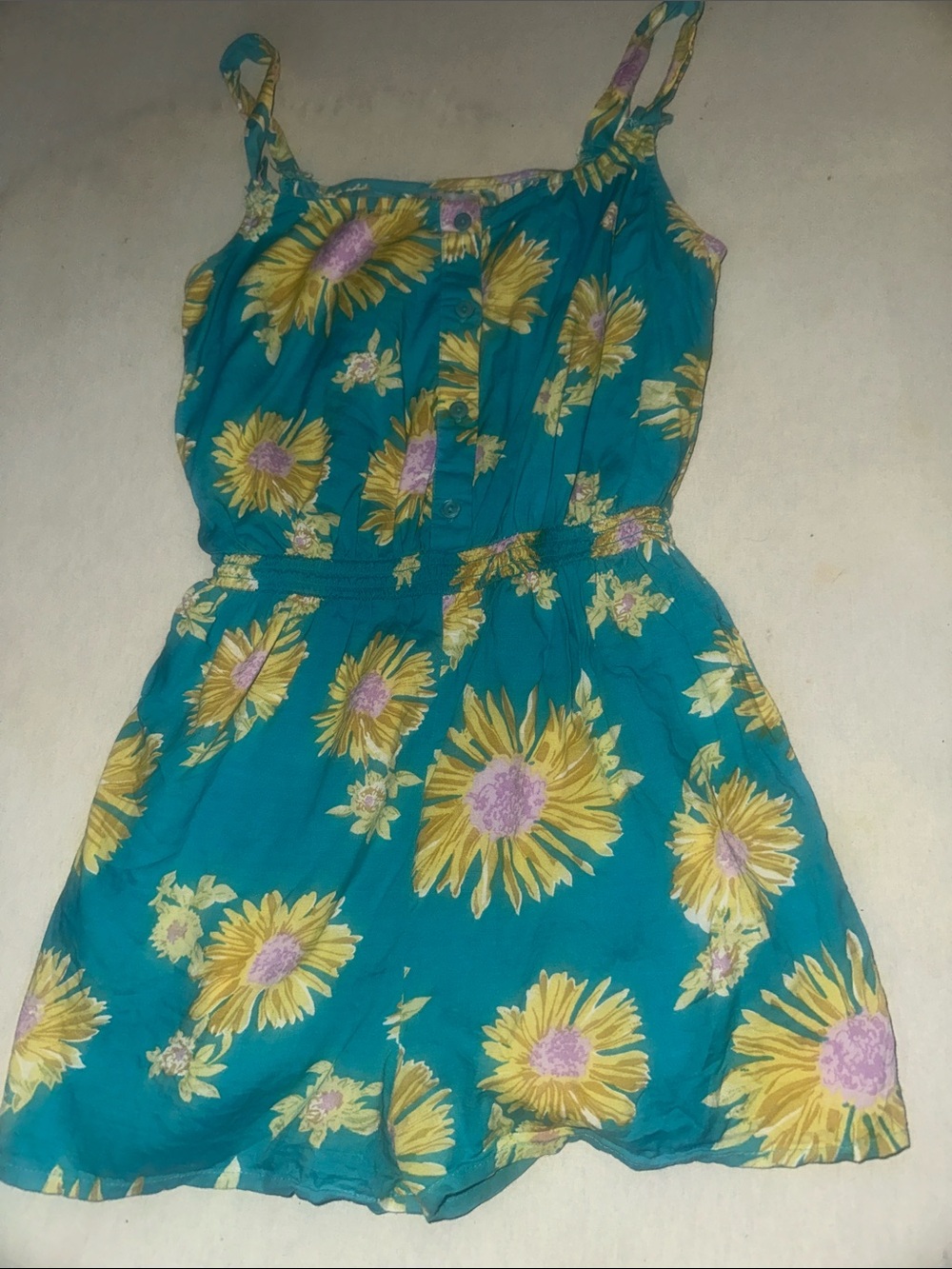 Womens Size M Floral Sunflower Teal Romper